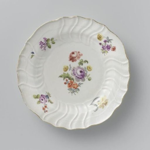 Plate, Multicolored Painted with German Flowers, Insects, and Fruits