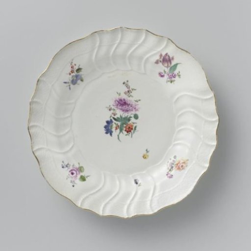 Plate, multicolored painted with German flowers, insects and fruits