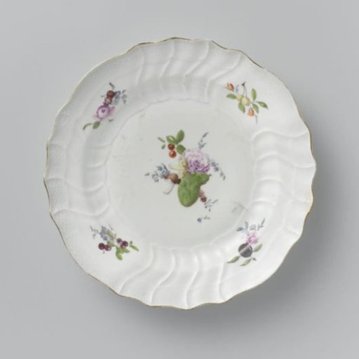 Plate, multicolored painted with German flowers, insects and fruits