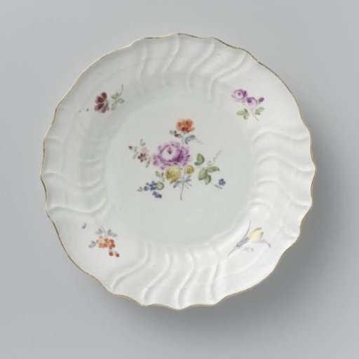 Plate, multicolored painted with German flowers, insects and fruits