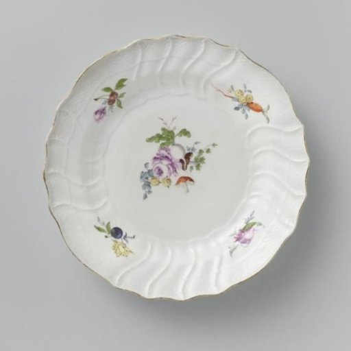 Plate, multicolored painted with German flowers, insects and fruits