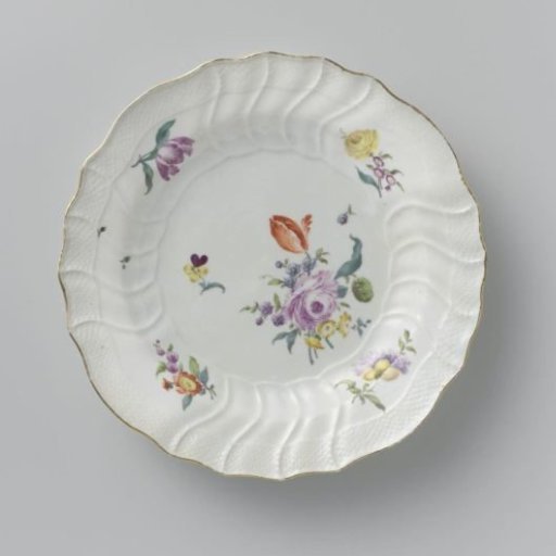 Plate, multicolored painted with German flowers, insects and fruits