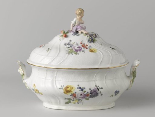 Tureen, multicolored painted with German flowers, insects and fruits
