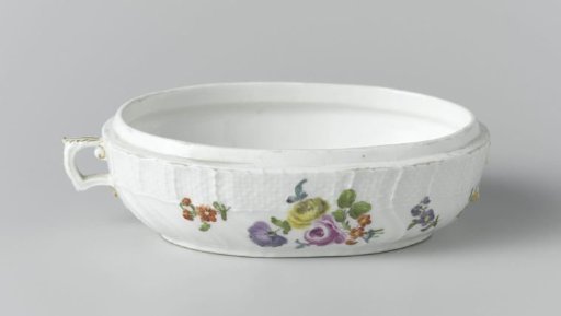 Dish, multicolored painted with German flowers, insects and fruits