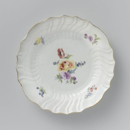 Plate, multicolored painted with German flowers, insects and fruits