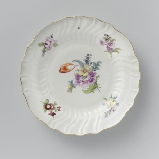 Plate, multicolored painted with German flowers, insects and fruits