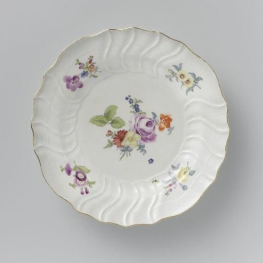 Plate, multicolored painted with German flowers, insects and fruits