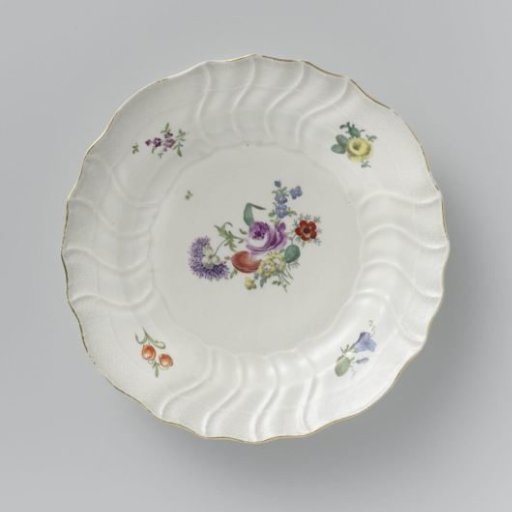 Plate, multicolored painted with German flowers, insects and fruits