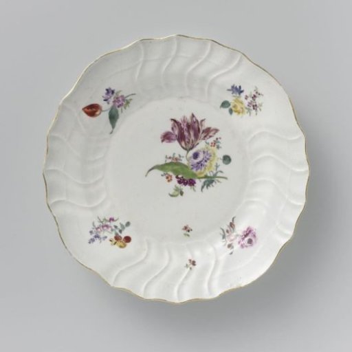 Plate, multicolored painted with German flowers, insects, and fruits