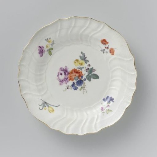 Plate, multicolored painted with German flowers, insects, and fruits