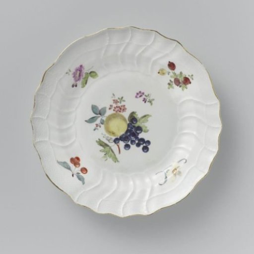 Plate, multicolored painted with German flowers, insects, and fruits