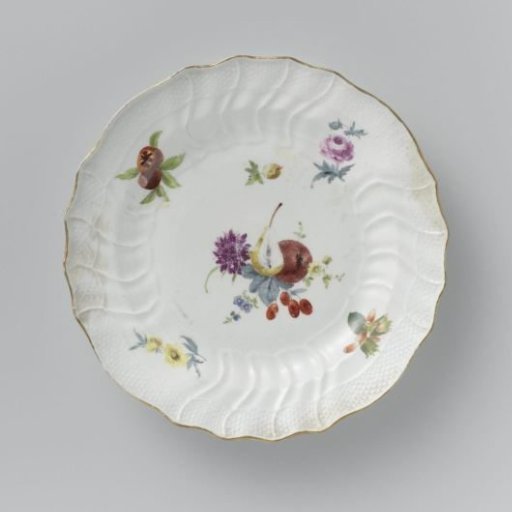 Plate, multicoloured painted with German flowers, insects and fruits