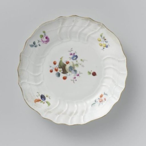 Plate, multicolored painted with German flowers, insects and fruits