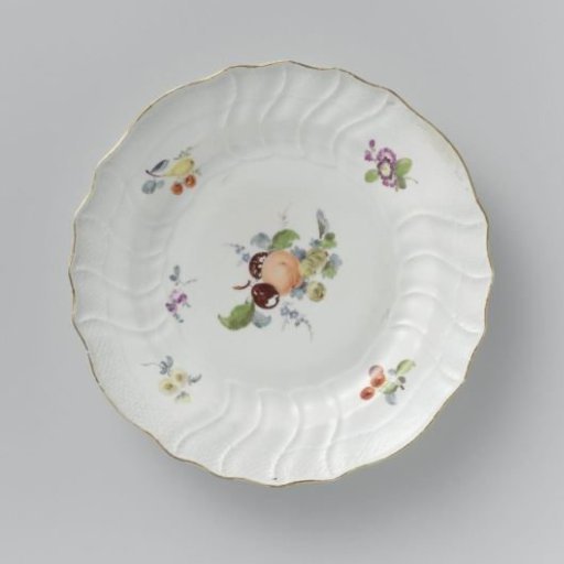 Plate, multicolored painted with German flowers, insects and fruits