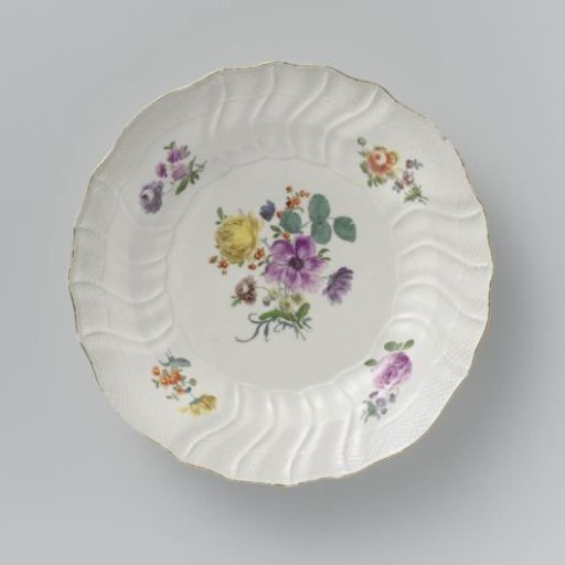 Plate, multicolored painted with German flowers, insects and fruits