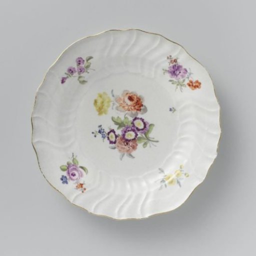 Plate, multicolored painted with German Flowers, insects and fruits