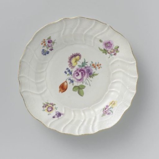 Plate, multicolored painted with German Flowers, insects and fruits