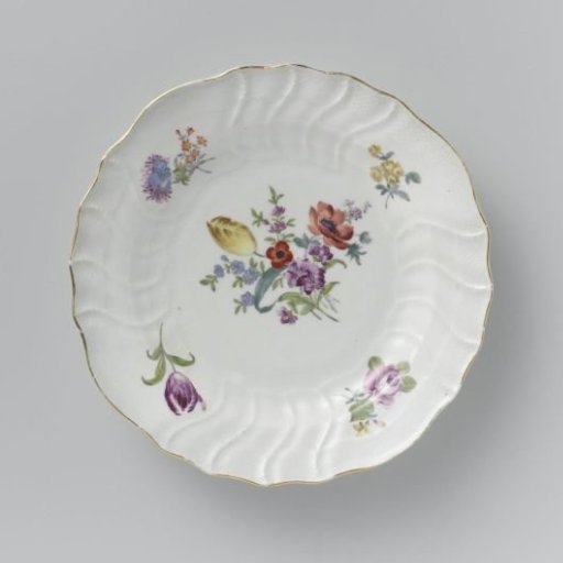 Plate, multicolored painted with German Flowers, insects and fruits
