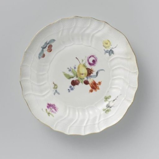Plate, multicolored painted with German Flowers, insects and fruits