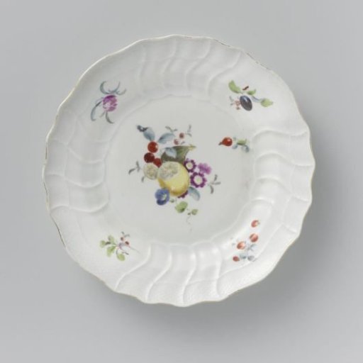 Plate, multicolored painted with German Flowers, insects and fruits