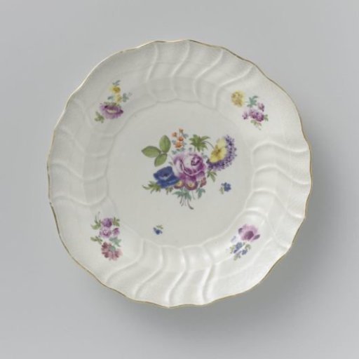 Plate, multicolored painted with German flowers, insects and fruits