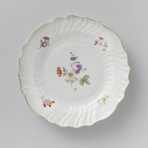 Plate, multicolored painted with German flowers, insects and fruits