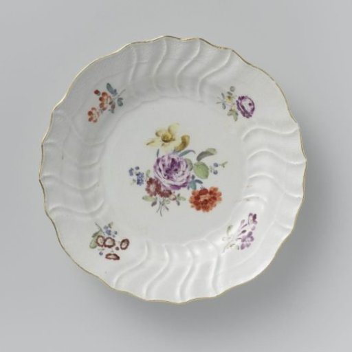 Plate, multicolored painted with German flowers, insects and fruits