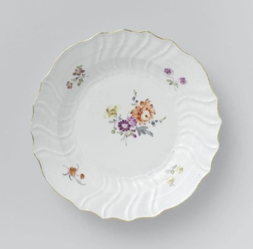 Plate, multicolored painted with German flowers, insects and fruits