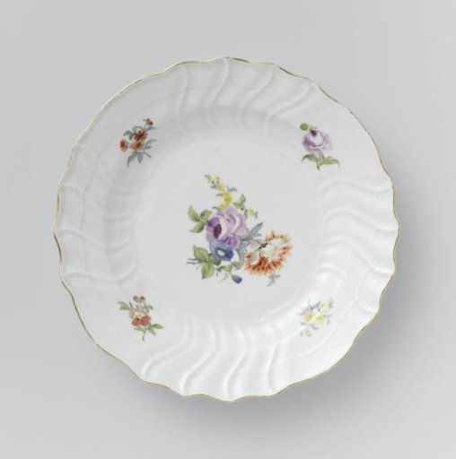 Plate, multicolored painted with German flowers, insects and fruits