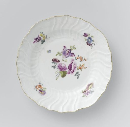 Plate, multicolored painted with German flowers, insects and fruits