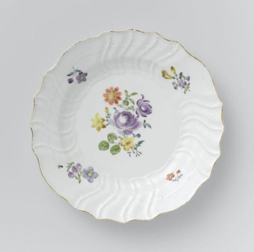 Plate, multicolored painted with German flowers, insects and fruits