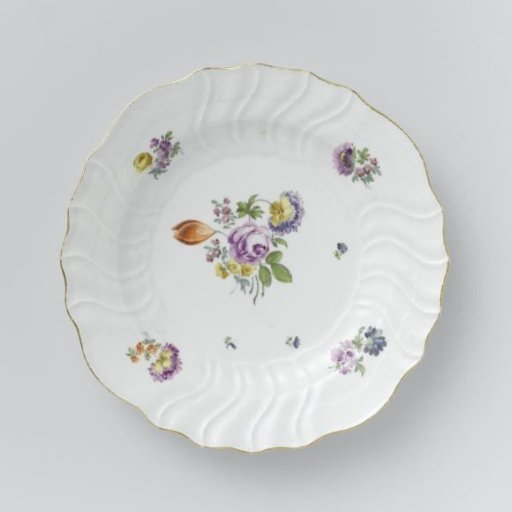 Plate, multicolored painted with German flowers, insects and fruits