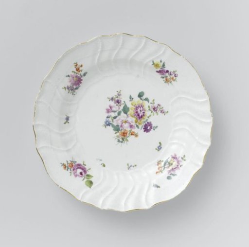 Plate, multicolored painted with German flowers, insects and fruits
