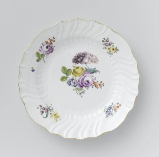Plate, multicolored painted with German flowers, insects and fruits