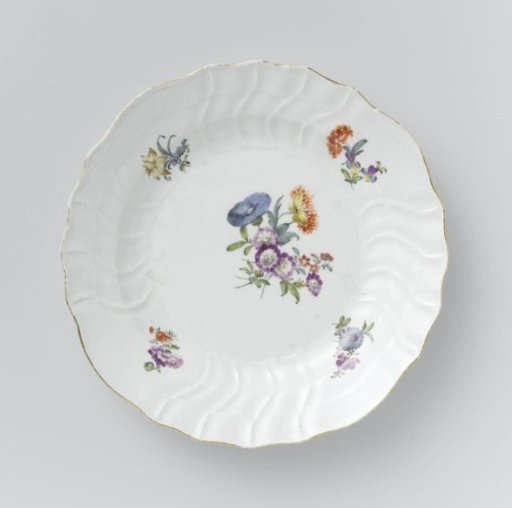 Plate, multicolored painted with German flowers, insects and fruits