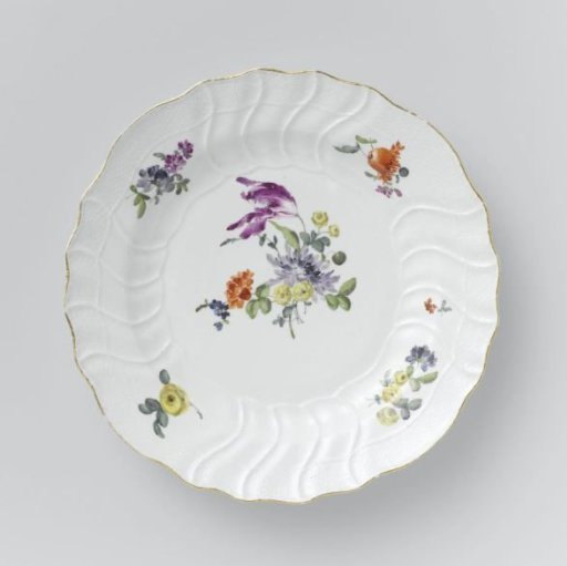 Plate, multicolored painted with German flowers, insects and fruits
