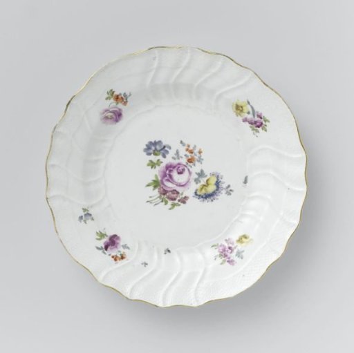 Plate, multicolored painted with German flowers, insects and fruits