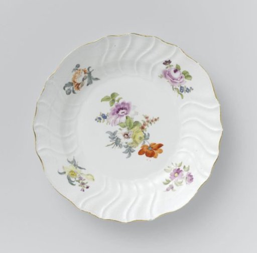 Plate, multicolored painted with German flowers, insects and fruits