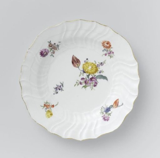 Plate, multicolored painted with German flowers, insects and fruits