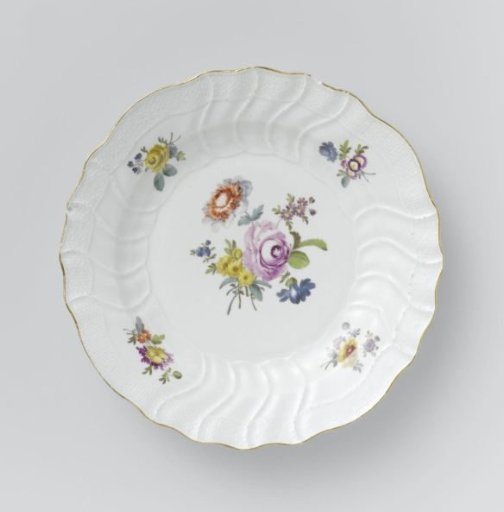 Plate, multicolored painted with German flowers, insects and fruits