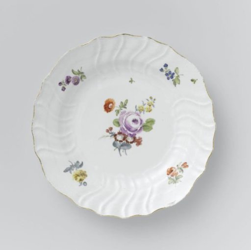 Plate, multicolored painted with German flowers, insects and fruits