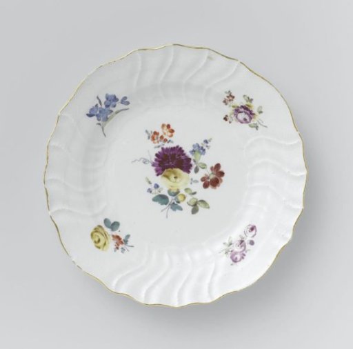 Plate, multicolored painted with German flowers, insects and fruits