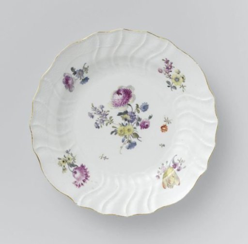 Plate, multicolored painted with German flowers, insects and fruits