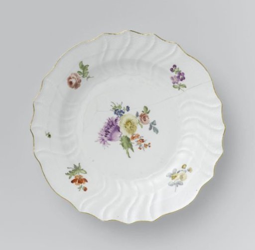 Plate, multicolored painted with German flowers, insects and fruits
