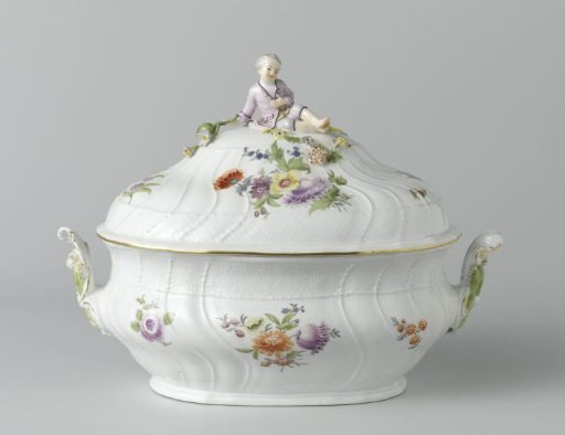 Tureen, multicolored painted with German flowers, insects and fruits