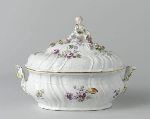 Tureen, multicolored painted with German flowers, insects and fruits