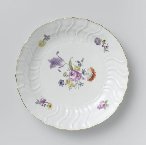 Plate, multicolored painted with German flowers, insects and fruits