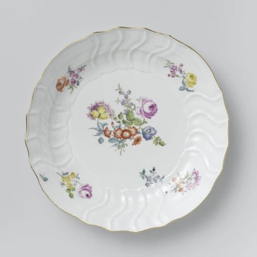 Plate, multicolored painted with German flowers, insects and fruits