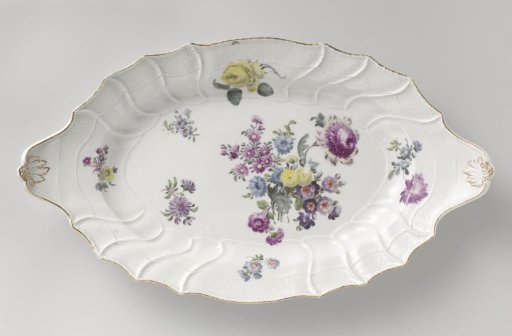 Dish, multicolored painted with German flowers, insects and fruits