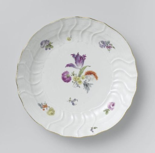 Plate, multicolored painted with German flowers, insects and fruits